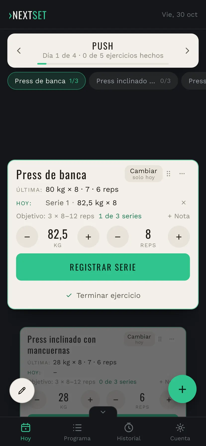 NextSet HOY después del descanso: la primera serie está registrada y la siguiente está lista en la tarjeta